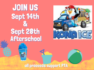 Kona Ice will be on campus Sept 14th and Sept 28th